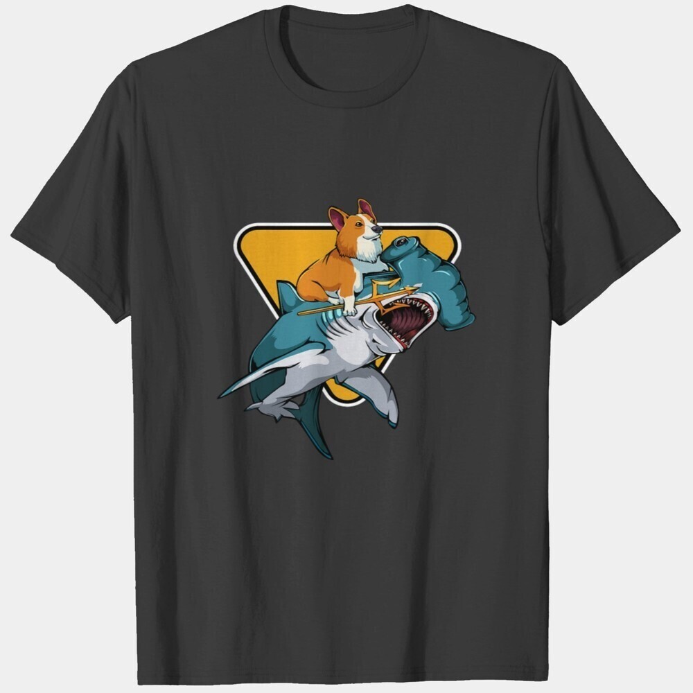 Corgi Riding Dinosaur Funny Dog Space Art Graphic T-Shirt